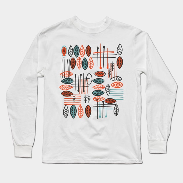 Mid Century Modern Leaves Long Sleeve T-Shirt by SWON Design